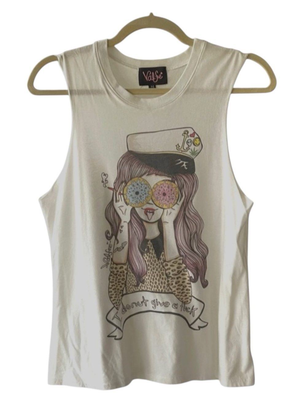 VHTF: Valfre Valfré ꧮ I Donut Give a F*ck Muscle Tee Tank Top ꧮ White ꧮ Medium ꧮ - Picture 5 of 16